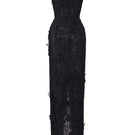Black off-shoulder floral lace gown by I.H.F Studio, elegant column dress with intricate lace details and fitted silhouette.