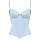 Blue candy corset top by IKINITA featuring a fitted design and bold style, shown on a mannequin.