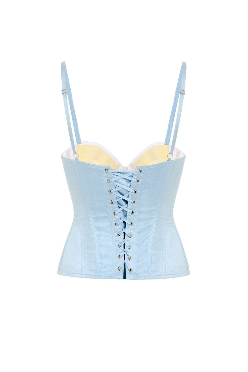 Blue Candy Corset top by IKINITA featuring a fitted design with lace-up front and stylish details.