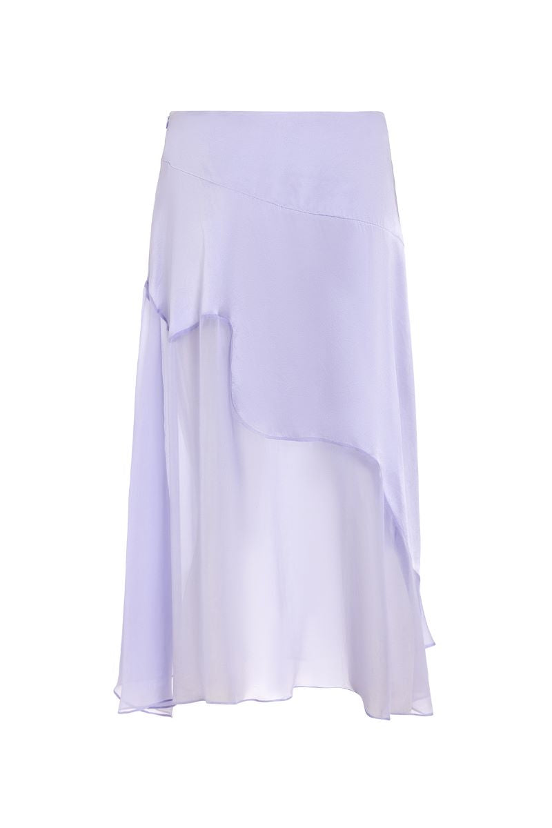 Lilac Nausica midi skirt by IKINITA featuring a flowy, elegant design with soft fabric and a stylish silhouette.