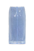 Blue water-inspired midi skirt by IKINITA, featuring flowing fabric and a stylish, elegant design.