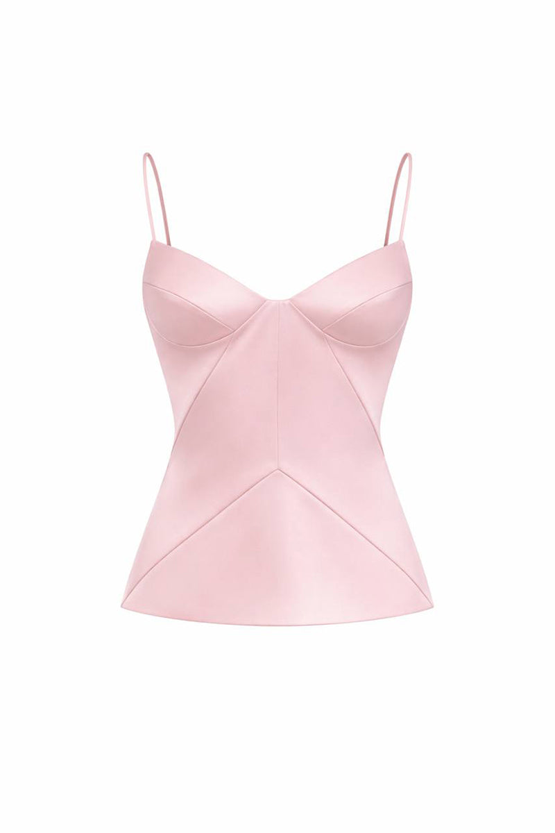 Pink Elenareva bustier top with geometric detailing, featuring a fitted design and stylish pattern, ideal for trendy fashion looks.