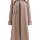 Elenareva taupe oversized trench coat displayed on a hanger, showcasing its classic design and stylish silhouette.
