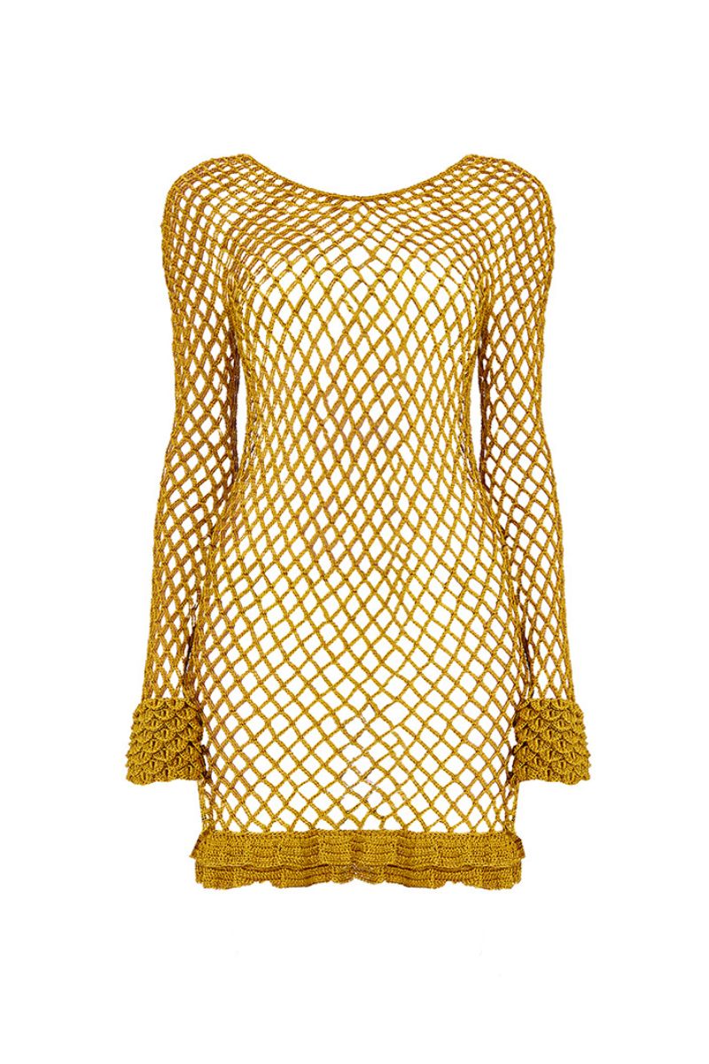 KARLA CROCHET DRESS IN GOLD - CULT MIA