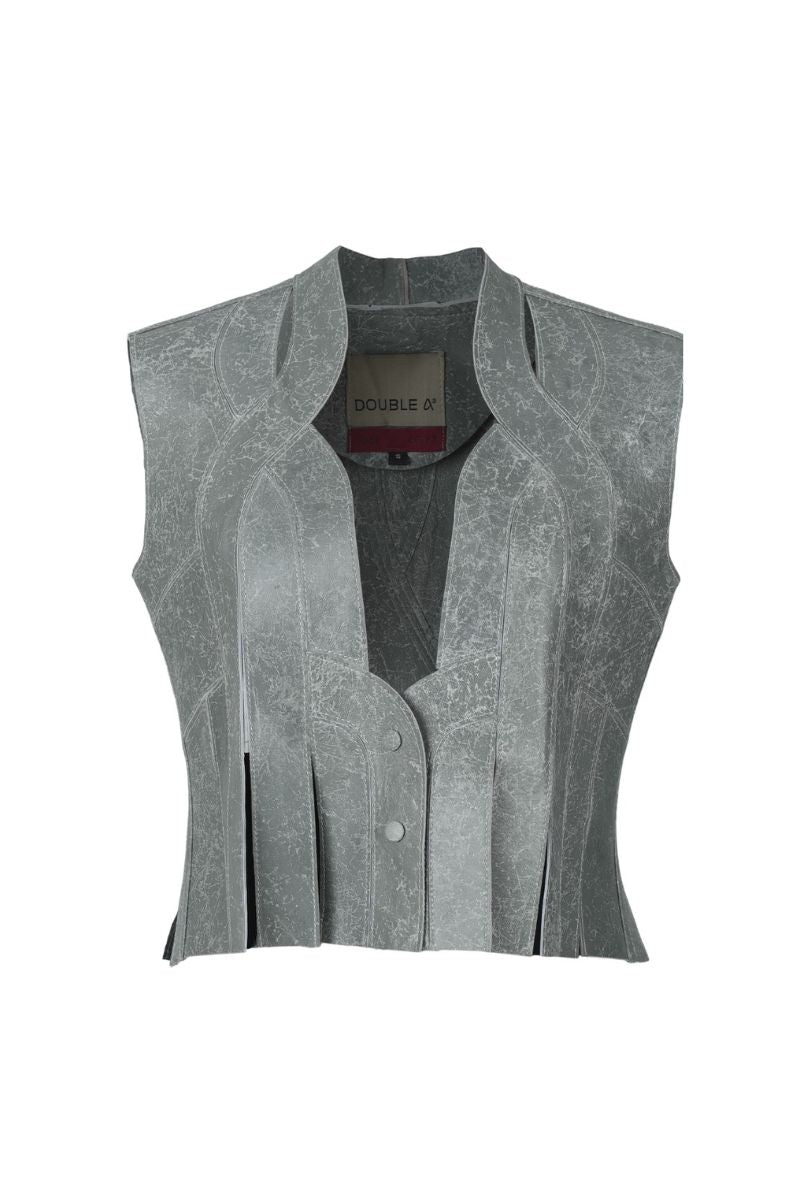 BRIANA II LEATHER VEST IN GRAY - CULT MIA