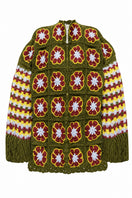 Jessica K Imagine Jacket in kaki, a stylish cardigan with a cozy fit, showcased in a natural pose highlighting its fabric and design.