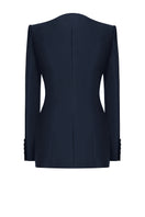 Navy CUENCA jacket by LEKIEU featuring a stylish design, front zipper, and tailored fit, displayed on a hanger.