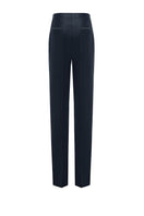NIKORA navy pants by LEKIEU, featuring a tailored fit and stylish design, displayed on a plain background.
