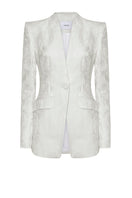 Lekieu Badajoz cream jacket, stylish outerwear with a tailored fit, shown on a model with open front and long sleeves.