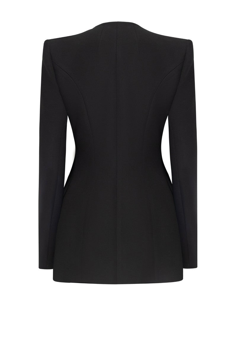 Black LEKIEU Bordeaux jacket displaying a stylish, tailored design with a front zipper and collar.