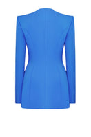 Blue Marseille jacket by Lekieu, stylish outerwear with a modern fit, shown hanging on a wooden hanger.