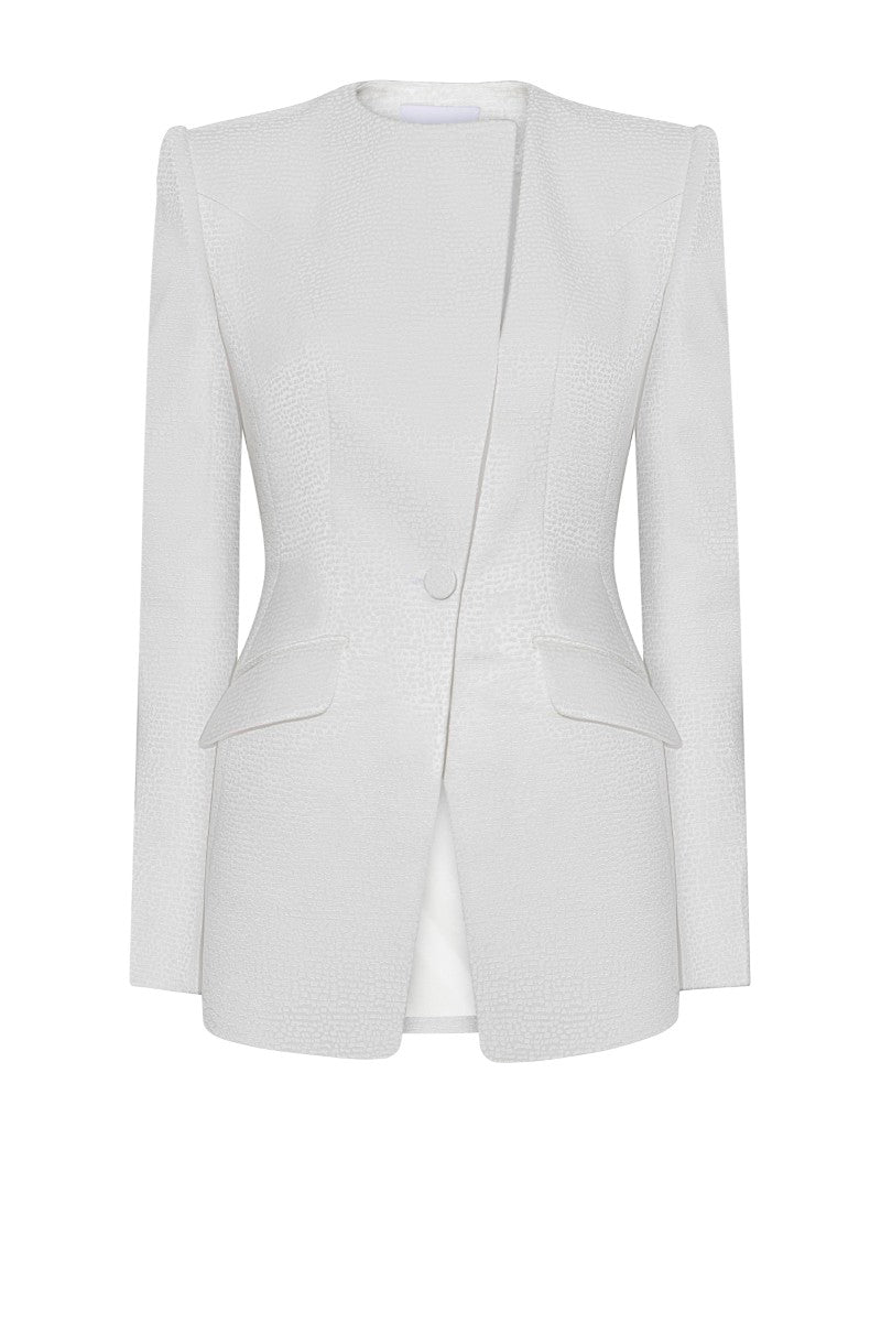 White Montpellier jacket by Lekieu, stylish outerwear with a sleek fit and modern design, shown in the product image.
