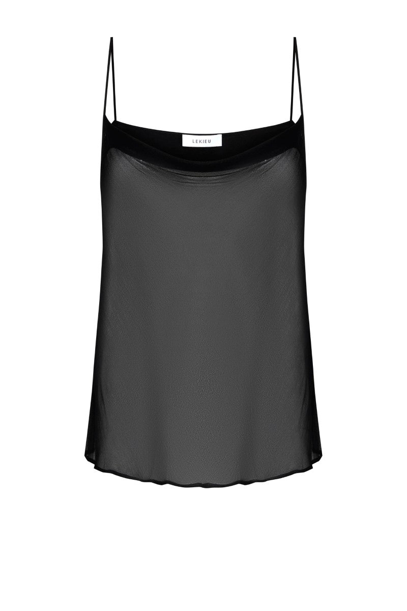 Black Nadya camisole top by Lekieu, featuring soft fabric and a stylish sleeveless design, shown on a neutral background.