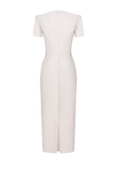 Cream Rennes midi dress by Lekieu, featuring a flowing silhouette with subtle detailing, perfect for elegant daytime wear.