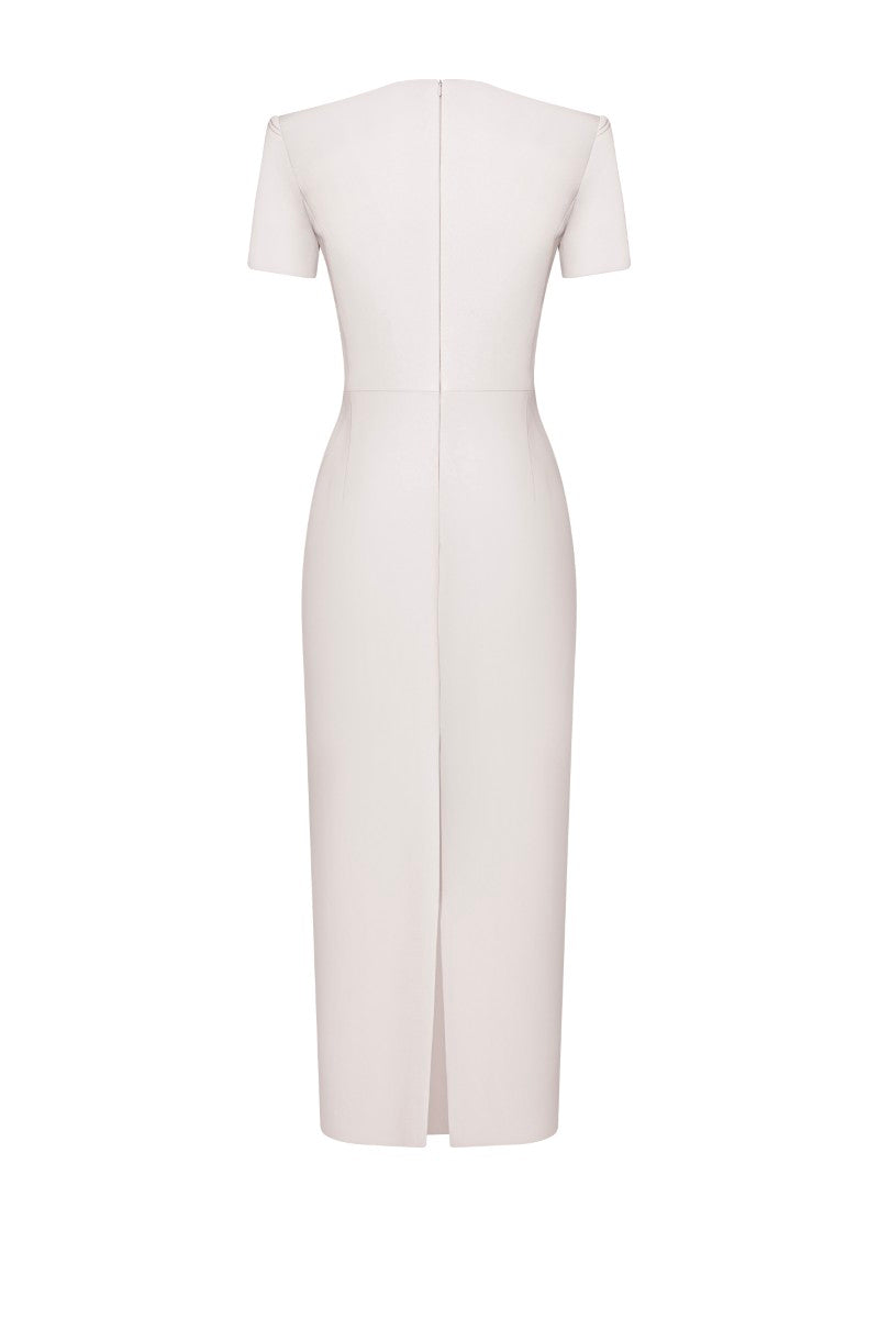 Cream Rennes midi dress by Lekieu, featuring a flowing silhouette with subtle detailing, perfect for elegant daytime wear.