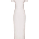 Cream Rennes dress by Lekieu, a stylish midi dress with a flowing silhouette and elegant design, shown on a model.