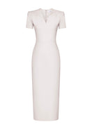 Cream Rennes dress by Lekieu, a stylish midi dress with a flowing silhouette and elegant design, shown on a model.