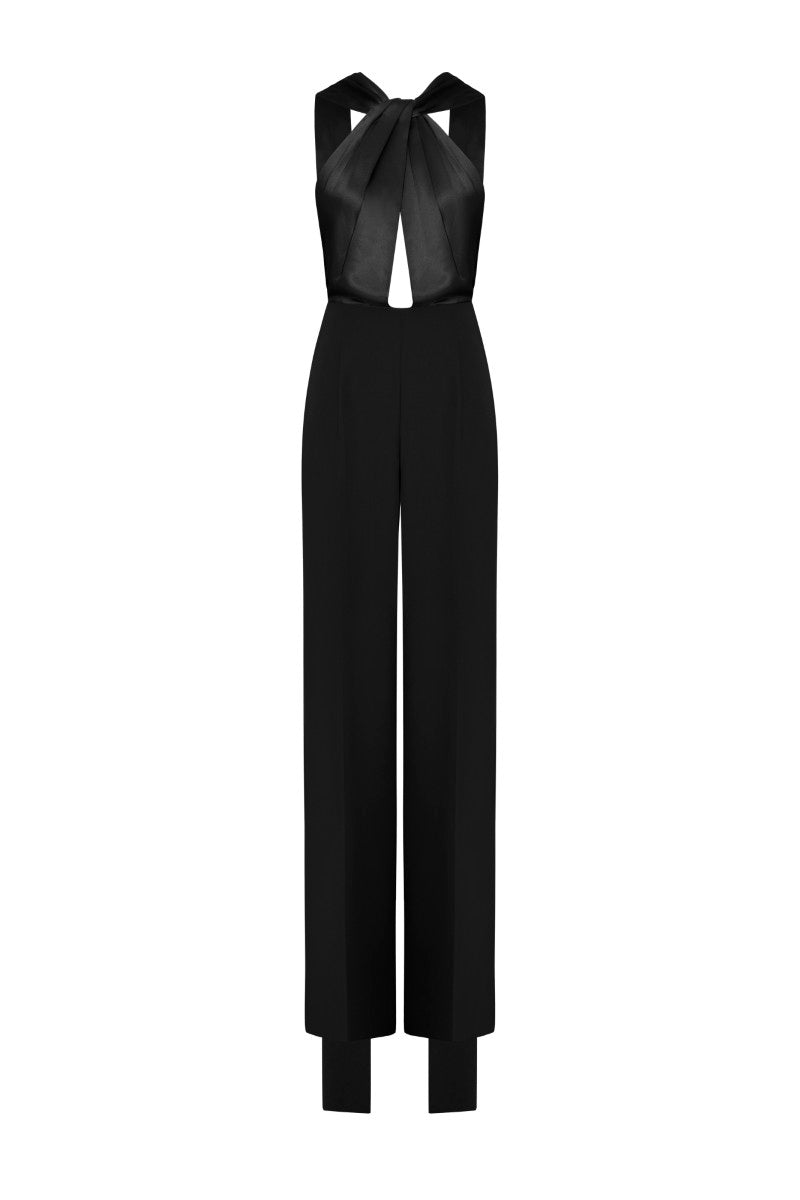 LEKIEU ELYSÉES black jumpsuit featuring a stylish, fitted design with long sleeves and elegant silhouette.