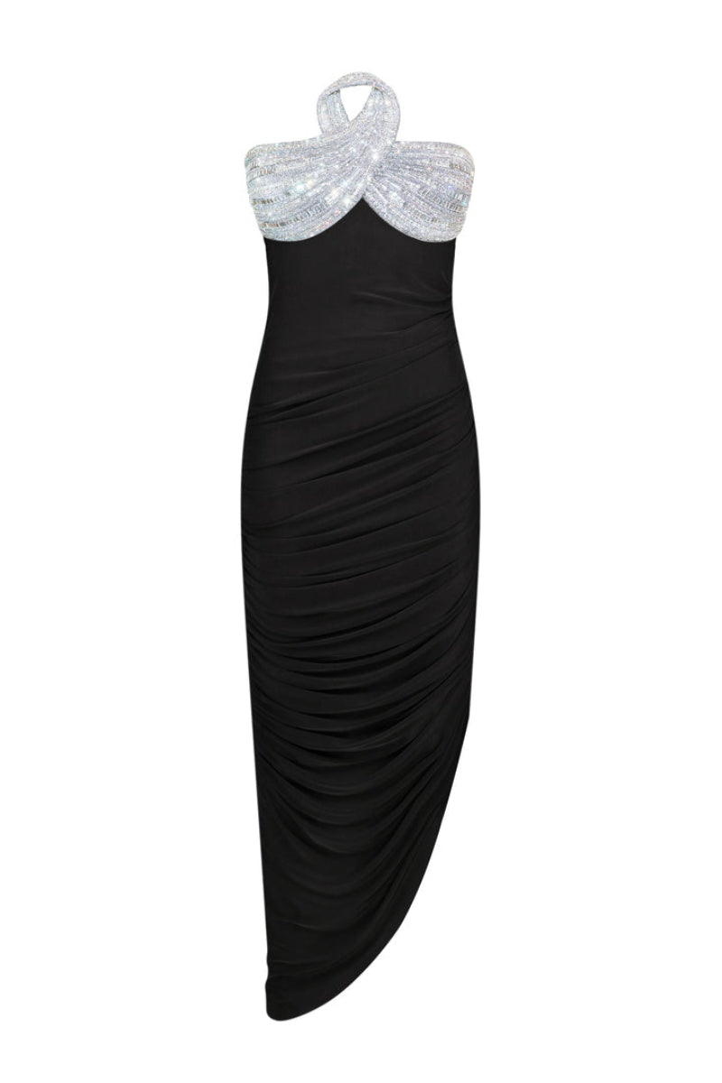 Nué DIANA DRESS IN Black AND CRYSTAL