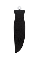 Nué Diana black midi dress with crystal embellishments, featuring a fitted silhouette and elegant design.