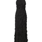 Black Swan dress by Nué, elegant gown with flowing fabric and sophisticated design, shown on a dress form.