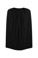 Black jersey cape bodysuit by ELENAREVA, featuring a sleek, fitted design with cape-style sleeves and high-cut leg openings.