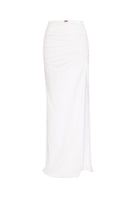 Nué Blanche white maxi skirt shown in image, flowing fabric with a high waist and elegant design for casual or formal wear.