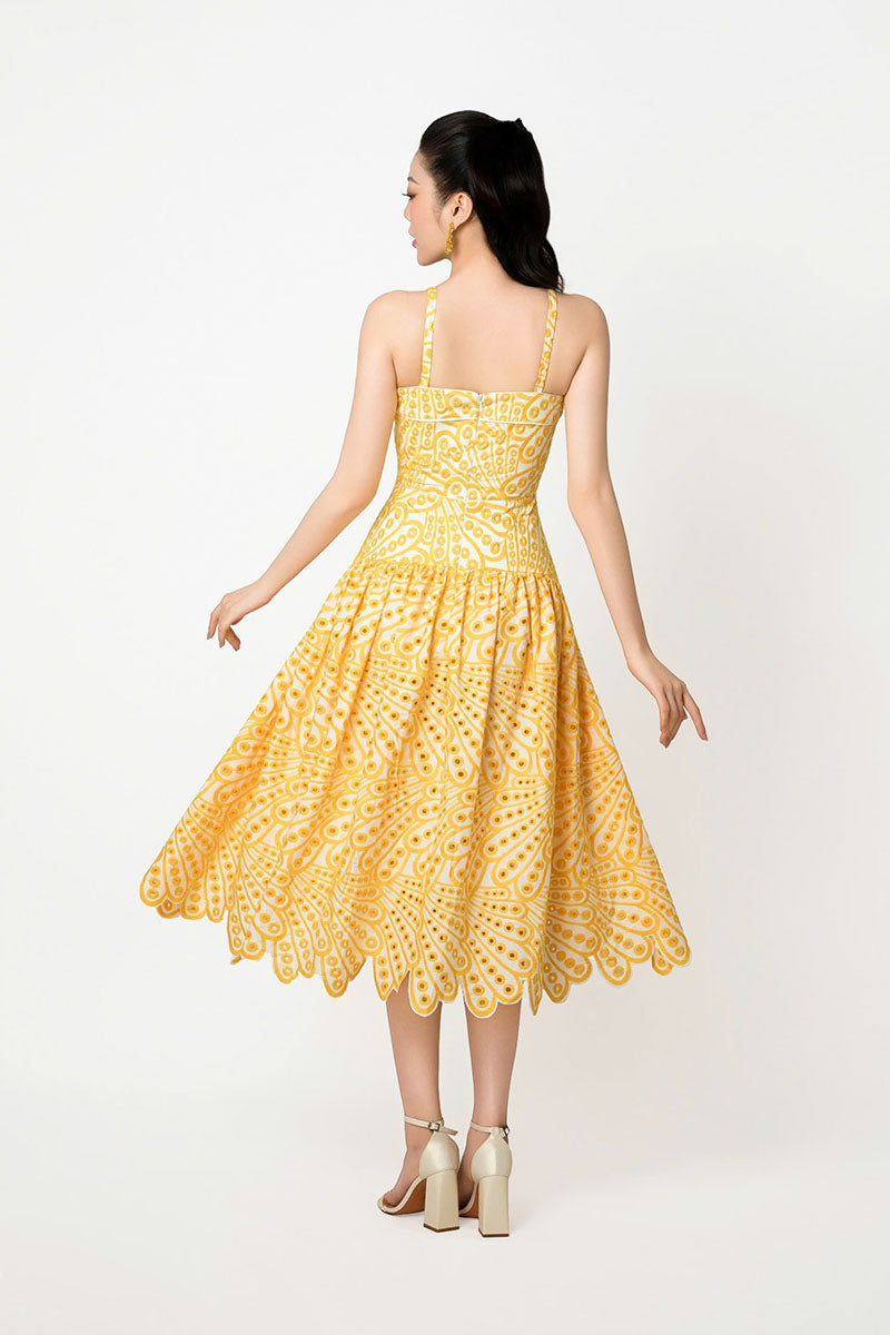 FLORAL EYELET MIDI DRESS IN YELLOW | CULT MIA | Valenciani FLORAL EYELET MIDI DRESS IN YELLOW | CULT MIA | Valenciani