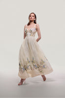 By Haó Fleuria asymmetric bustier maxi dress in Jardin with floral print and elegant design, perfect for special occasions.