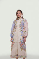 BY HAÓ Floréa midi dress in Jardin with floral print, flowing fabric, and elegant design perfect for summer or special occasions.