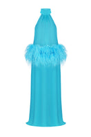 Nué Anaïs Blue Gown, elegant long dress with flowing fabric and detailed design, perfect for formal occasions.