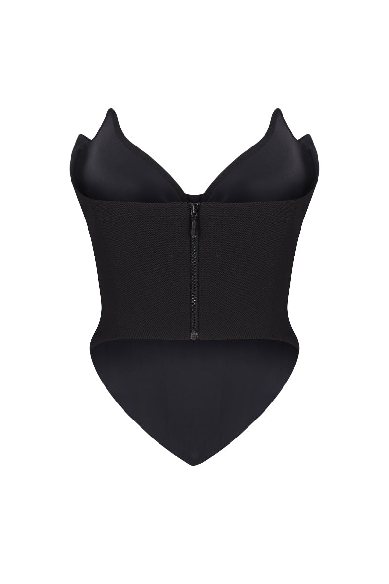 Nué VENEDA corset top featuring structured design and adjustable straps, displayed on a neutral background.