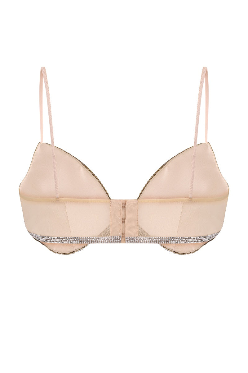 Nué Rose Crystal Bra top featuring delicate rose crystals, stylish and elegant lingerie or fashion top for women.