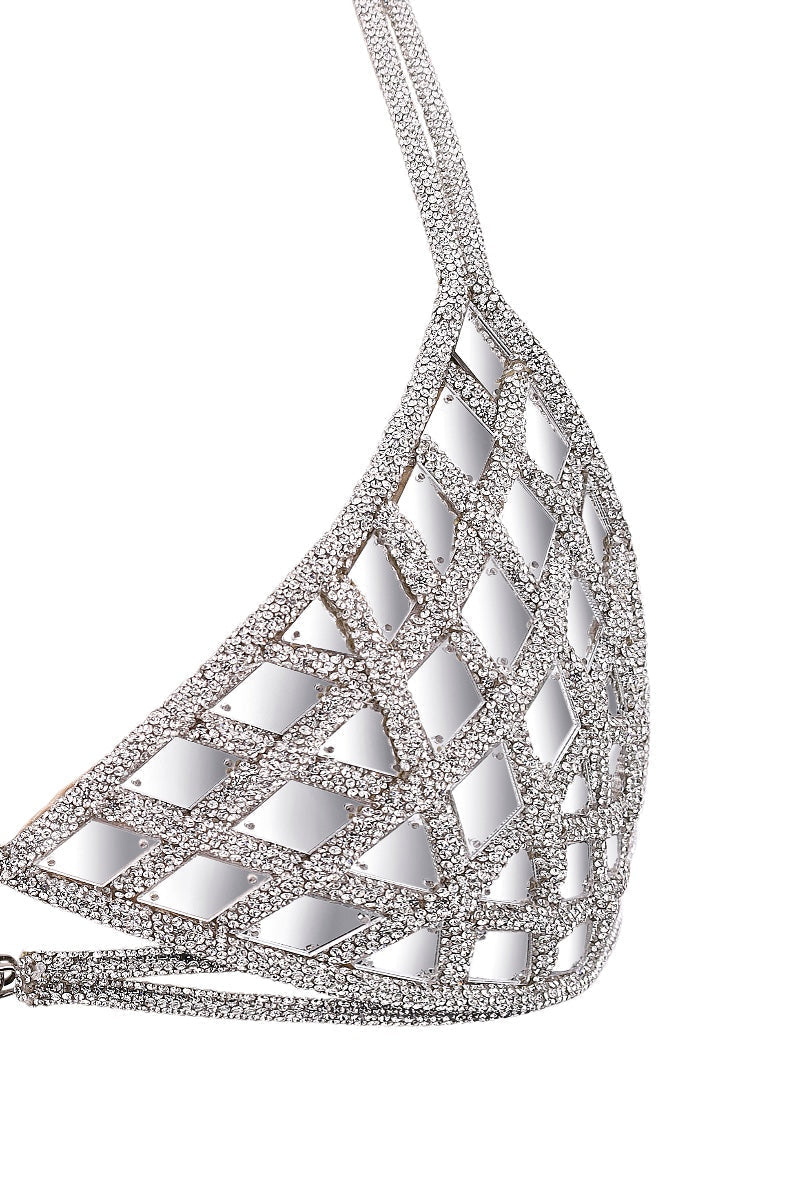 Nué Mirror Triangle Bra top, stylish and supportive, shown in a close-up image highlighting its unique mirror triangle design.