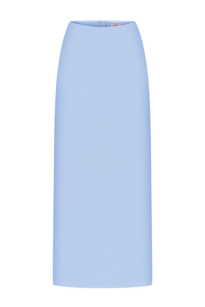 Nué Delphine midi skirt in soft fabric, showcasing elegant drape and stylish design, perfect for sophisticated outfits.