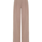 Beige double-pleated wide-leg pants by AWAVE with a relaxed fit, shown on a model with a neutral background.