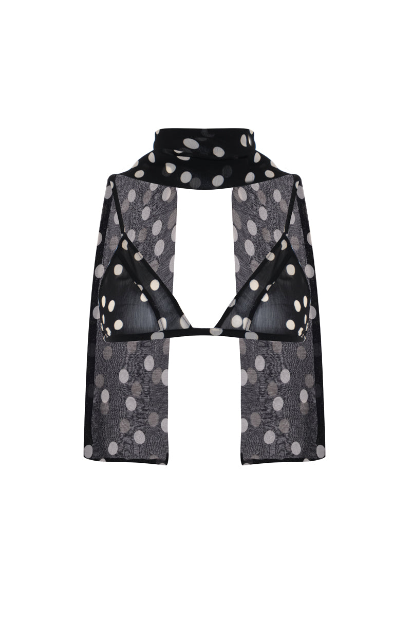 AWAVE polka dot adjustable bralette top with matching shawl, featuring a stylish, comfortable design and lightweight fabric.
