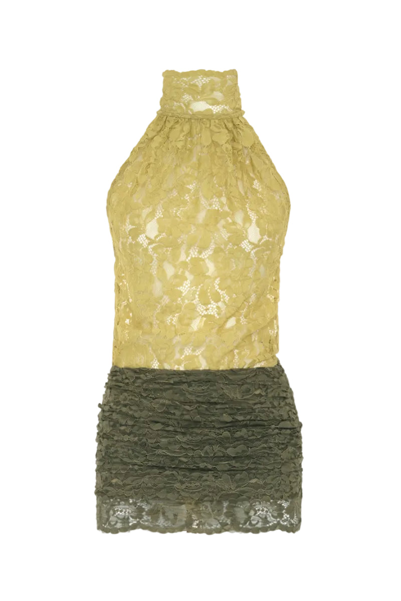 AWAVE turtleneck bodysuit with draped mini skirt, stylish and form-fitting, perfect for chic fashion looks.