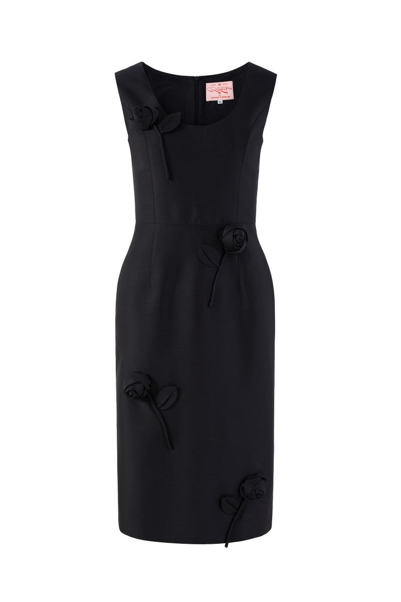 BLACK ROSE APPLIQUÉ DRESS - CULT MIA