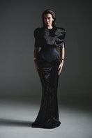 Black sequin cape jacket by Balykina, featuring shimmering sequins and elegant design, perfect for stylish evening wear.