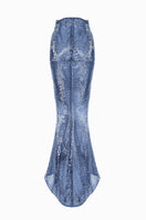 Blue sequin maxi skirt by Balykina featuring flowing fabric and a high waist, perfect for elegant occasions.