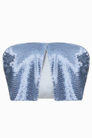 Blue sequined cape jacket by Balykina featuring shimmering sequins and elegant drape, perfect for stylish occasions.