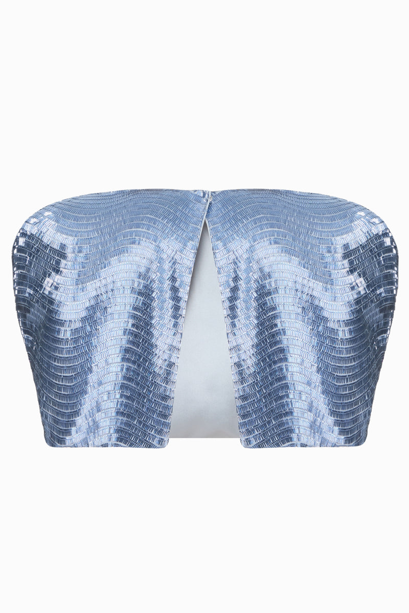 Blue sequined cape jacket by Balykina featuring shimmering sequins and elegant drape, perfect for stylish occasions.