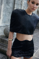 Black sequin cape jacket by Balykina featuring shimmering sequins and elegant design, perfect for stylish evening wear.