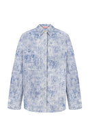 Sayya soft blue patterned shirt with long sleeves and collar, displayed on a hanger.