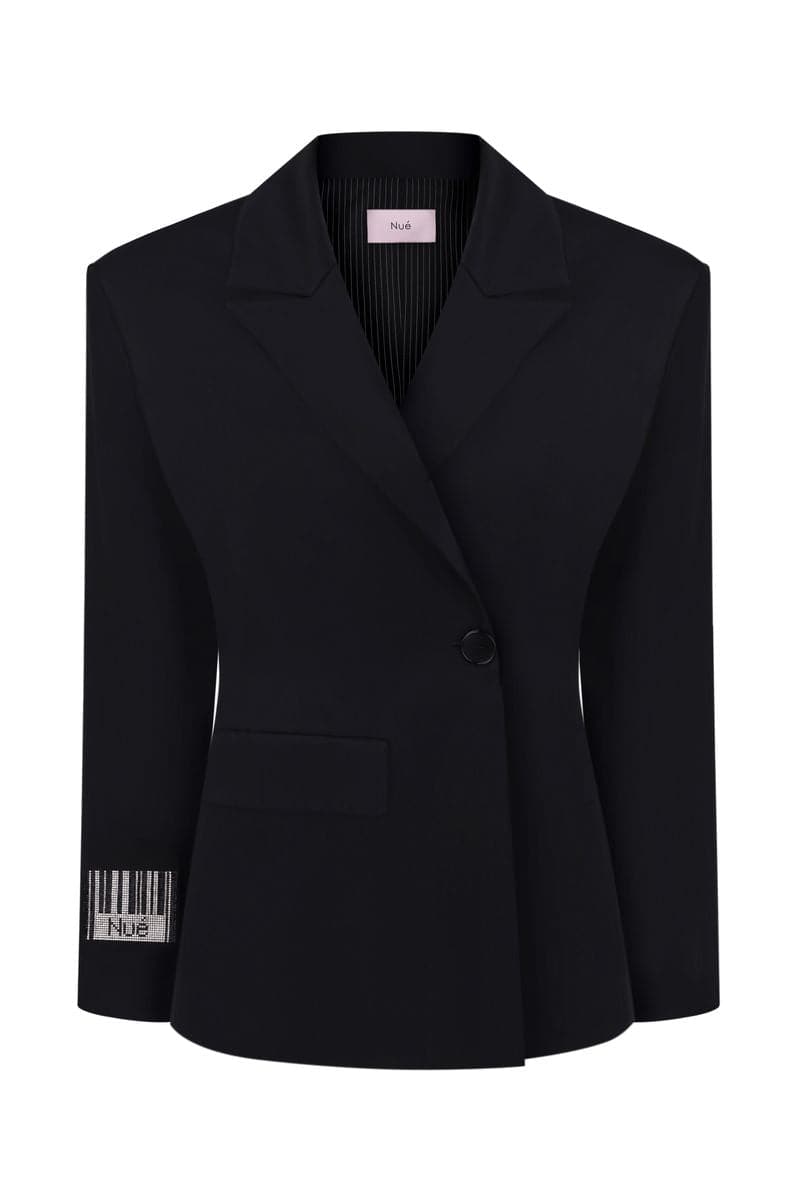 BLACK BARCODE FITTED BLAZER - CULT MIA