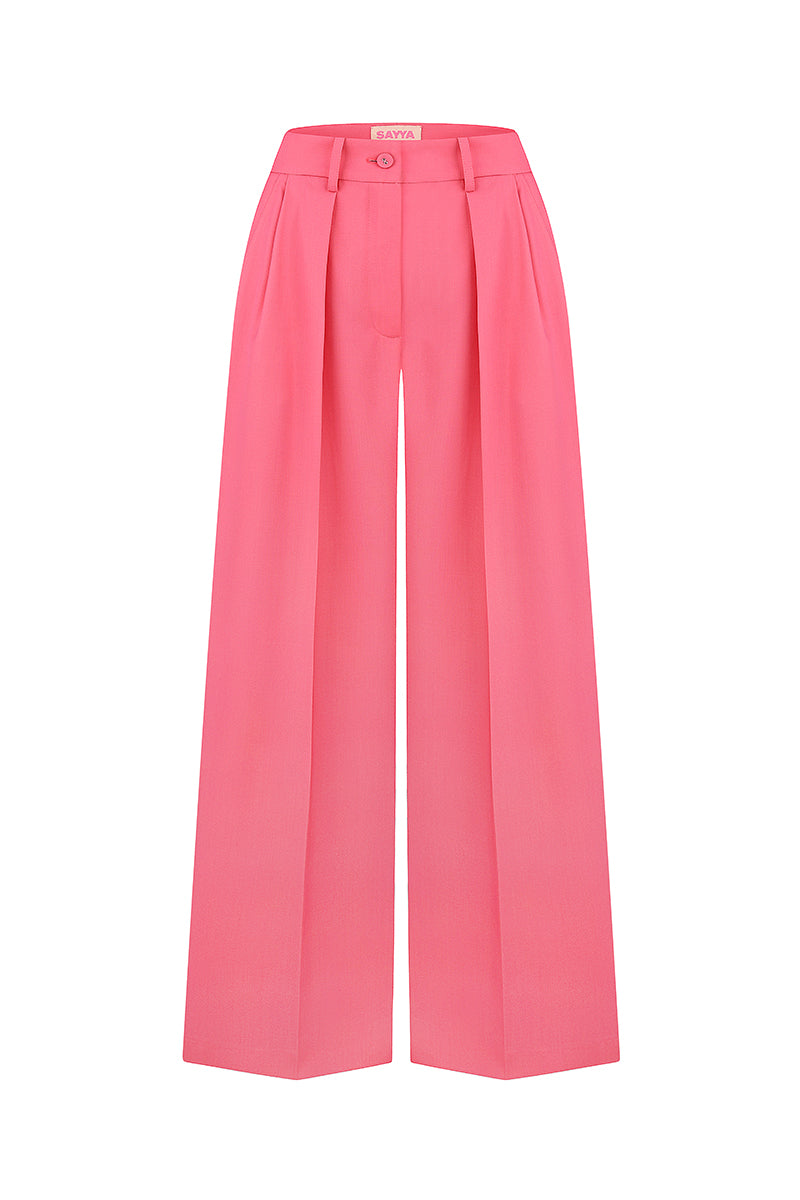 Pink Palazzo Pants by Sayya, flowing wide-leg trousers with soft, lightweight fabric, perfect for casual or dressy outfits.