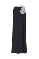 Nué YASMIN Maxi Skirt in flowing fabric with a vibrant floral pattern, shown laid out flat.