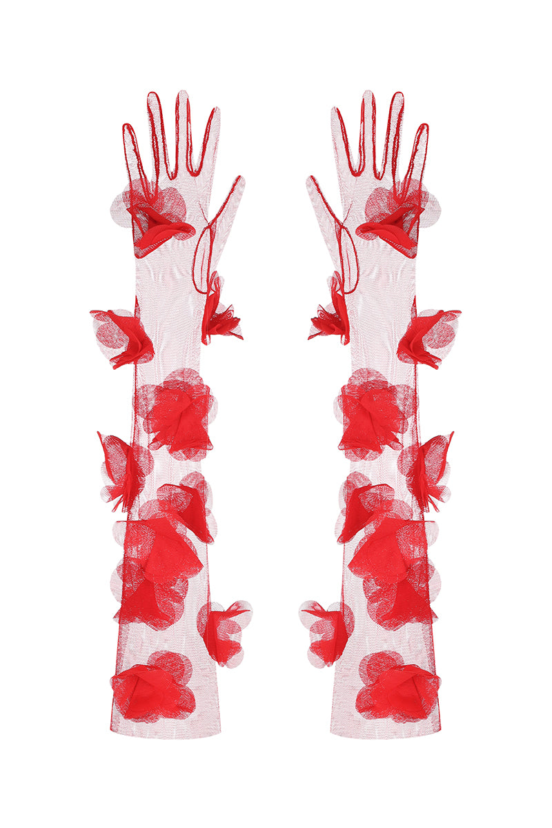 TULLE BLOSSOM GLOVES IN LOLLIPOP RED
