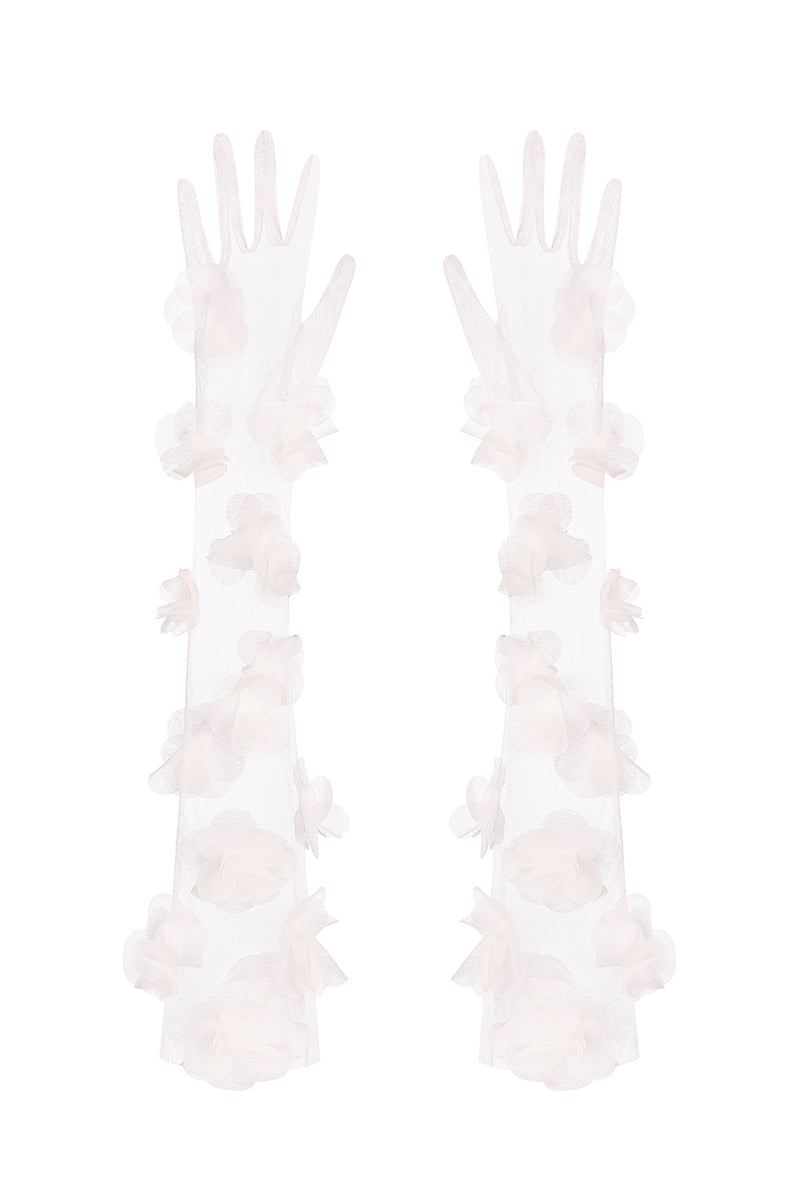 TULLE BLOSSOM GLOVES IN LILY WHITE